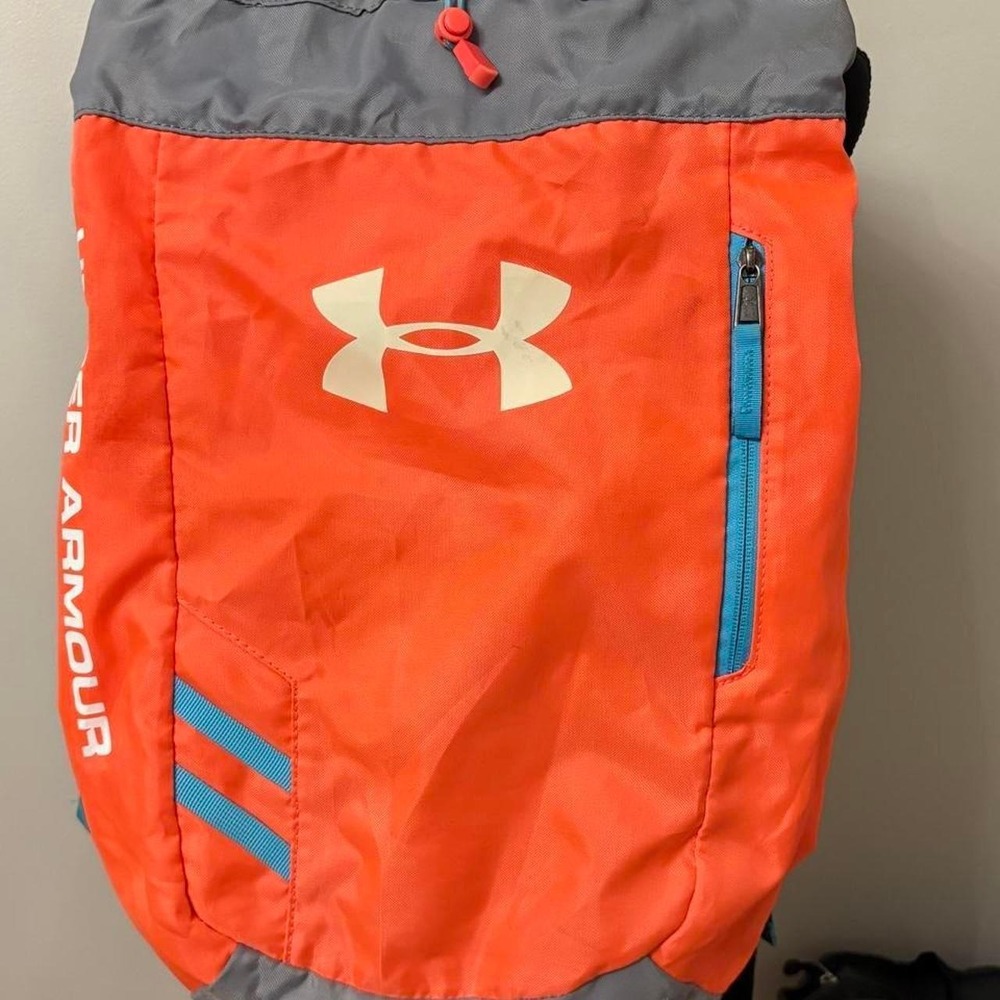 Under Armour Backpack Unisex OSFA Orange Grey Drawstring Sackpack Sport Bag